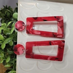 🔥LAST PAIR🔥 Marbled Red Acrylic Drop Earrings